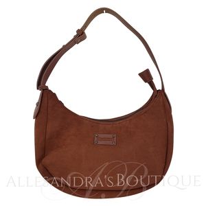 BearPaw Purse Bag Crescent Hobo Bag Purse Zipper Hickory Tan Brown Faux Suede